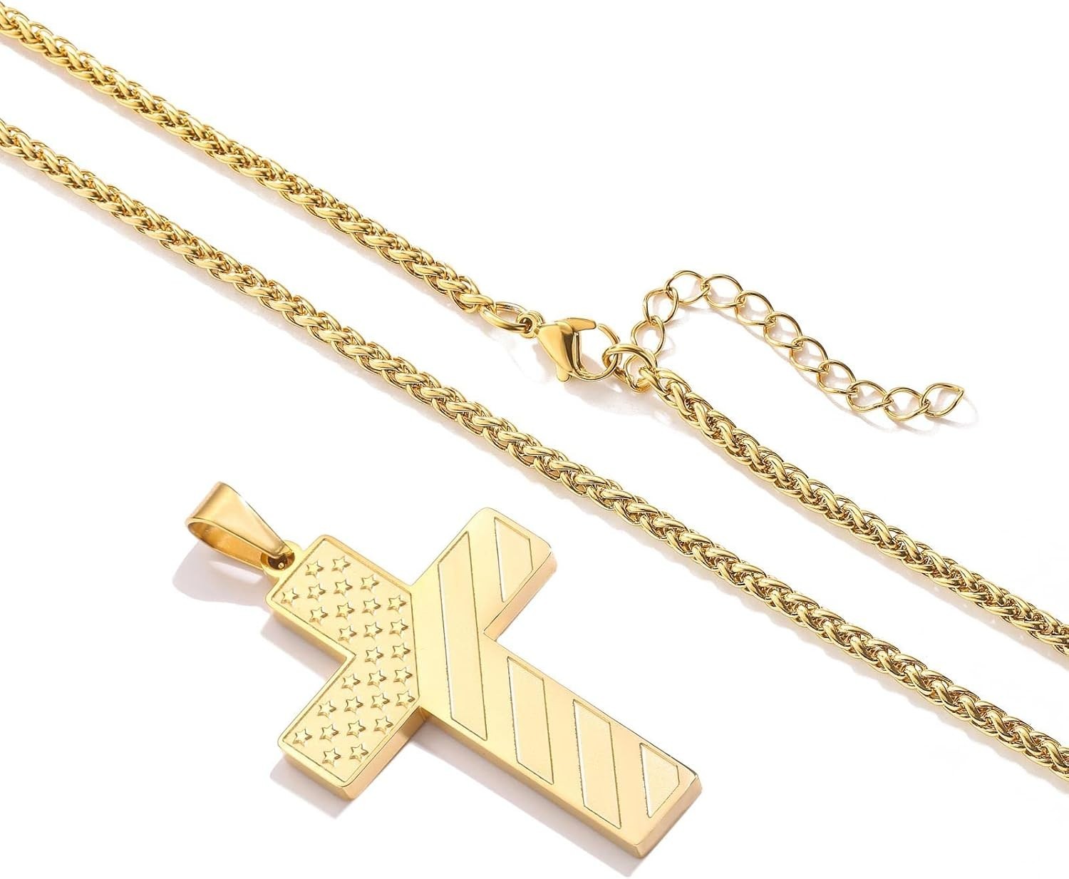 Patriotic American Flag Cross Necklace – Elegant Religious Jewelry for All Ages