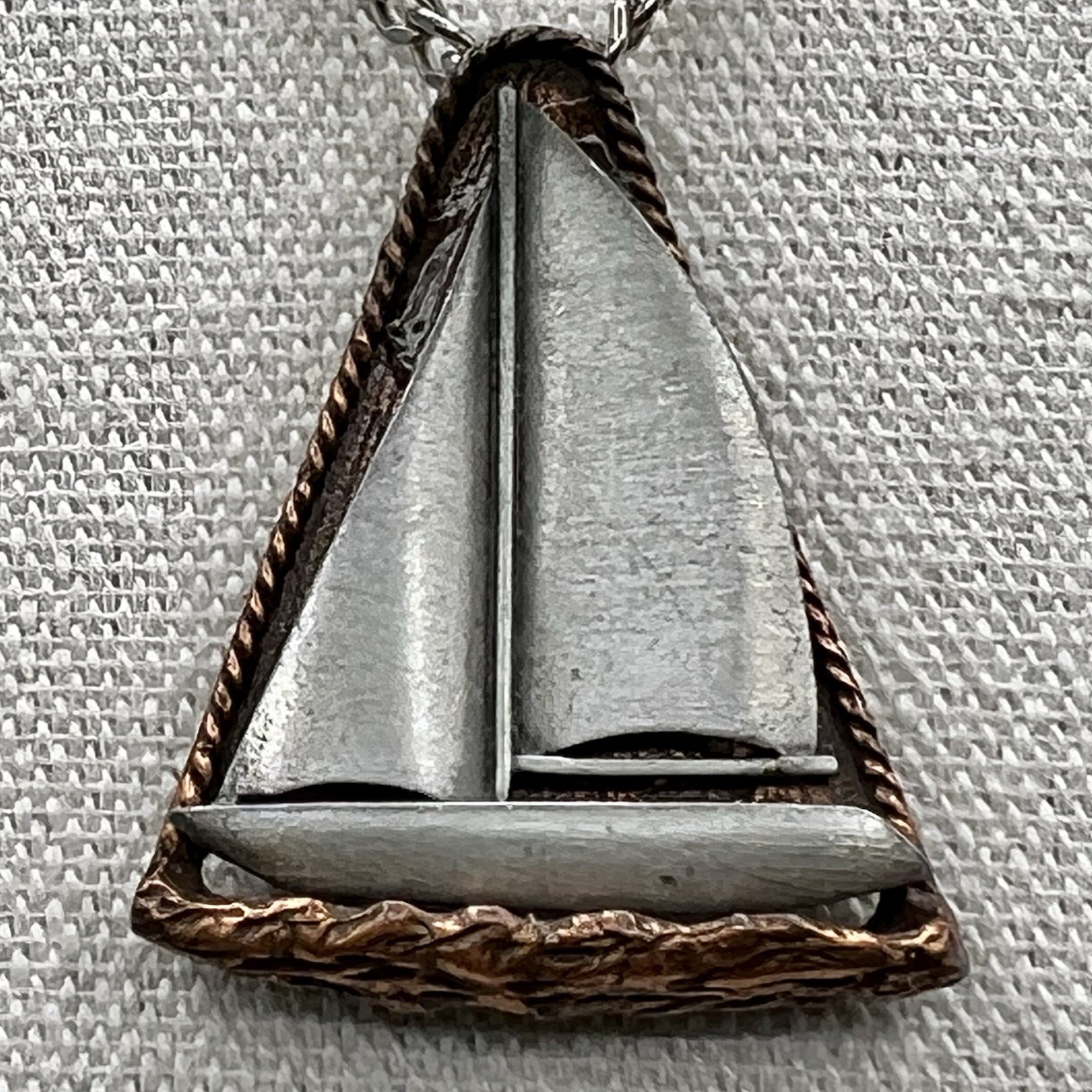 Vintage Sailboat Pendant Necklace Mixed Metal Nautical Maritime 16″