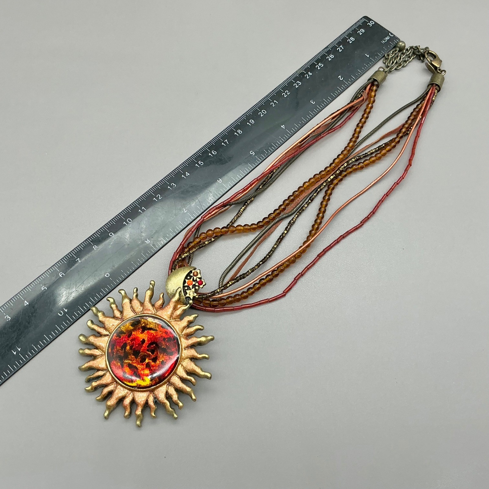 Chico’s Necklace Womens Gold Tone Sun Moon Celestial Multi Strand Beaded 18″