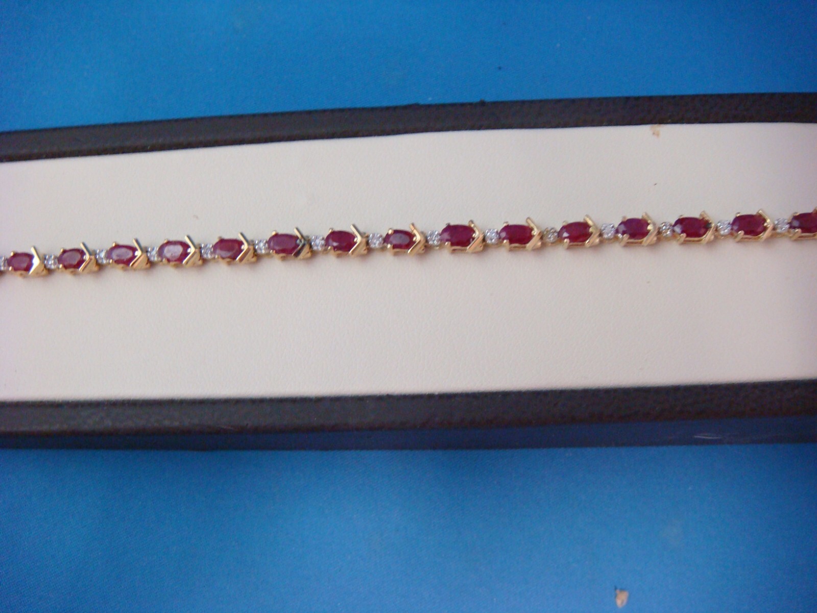 14 KT YELLOW GOLD GENUINE RUBY AND DIAMONDS TENNIS BRACELET 8.8 GRAMS 6.5 “