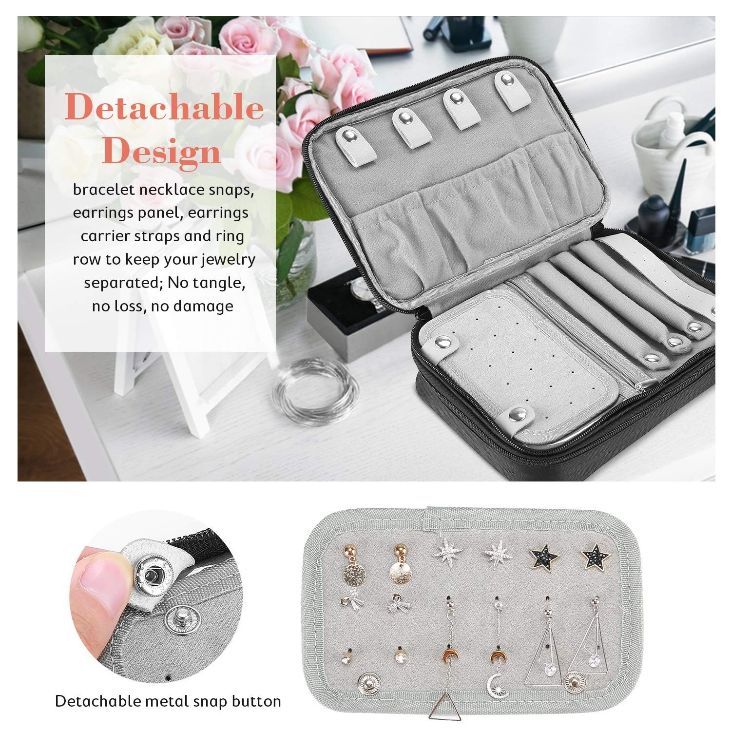Travel Jewelry Case Organizer Bag, Soft Padded Jewelry Carrying Pouch Portable S