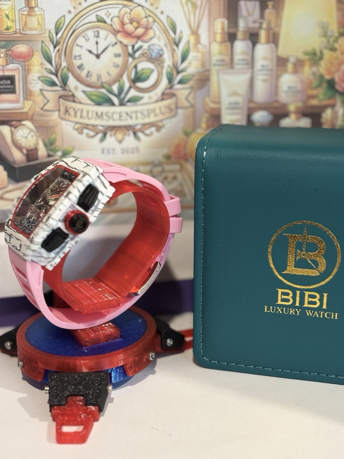 Bibi Luxury Watch In White, Pink, Red & Black (B0417).