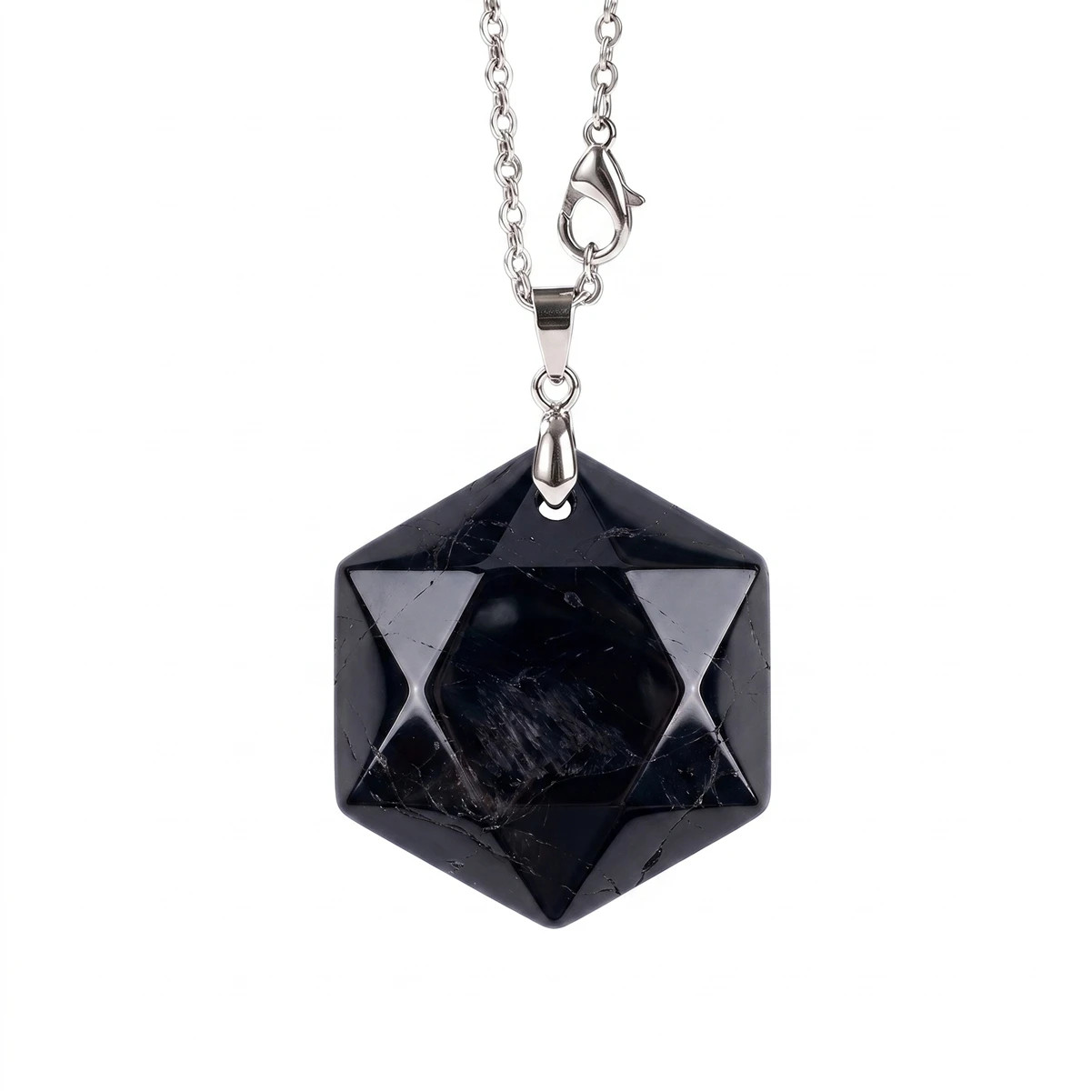 6PCS 22mm Faceted Hexagon Natural Stone Necklace Healing Crystal Pendant