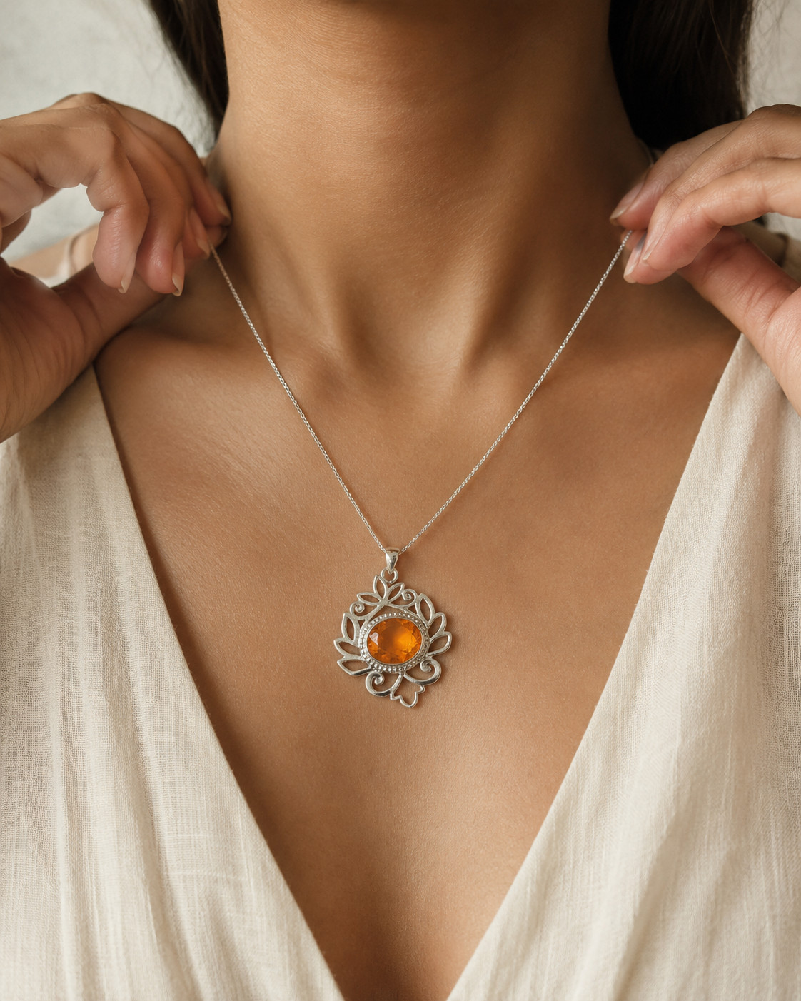 Natural Citrine Gemstone 925 Silver Jewelry Boho Pendant 1.48″ For Girlfriend
