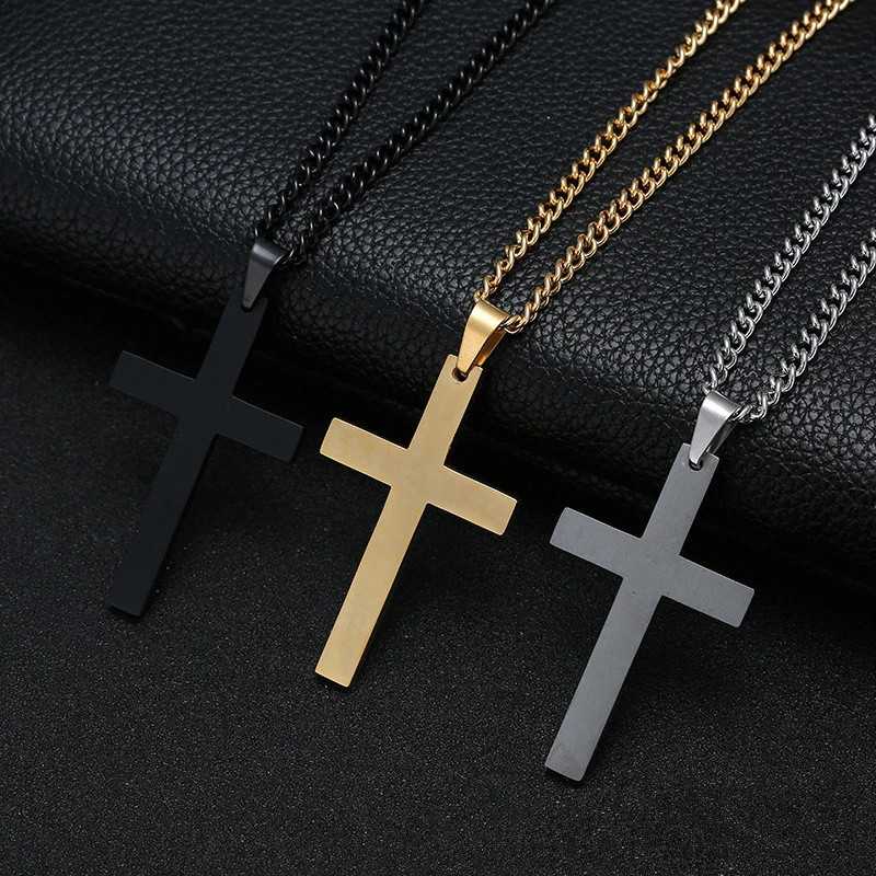 Fashion Stainless Steel Cross Pendant Necklace For Women Men Link Chain Charm