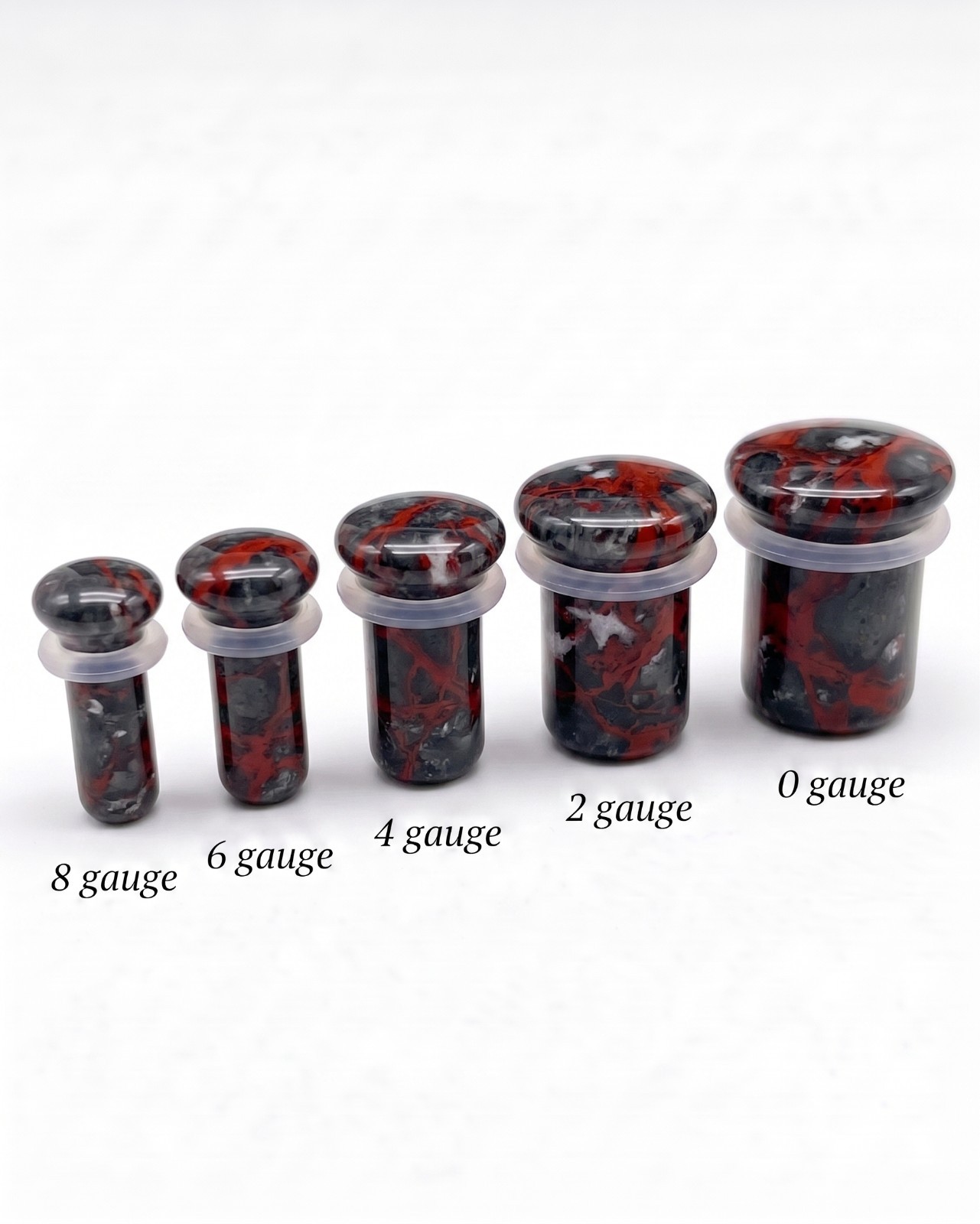 Pair of Chicken Blood Single Flare Stone Ear Plugs Silicone O-Ring Expander E620