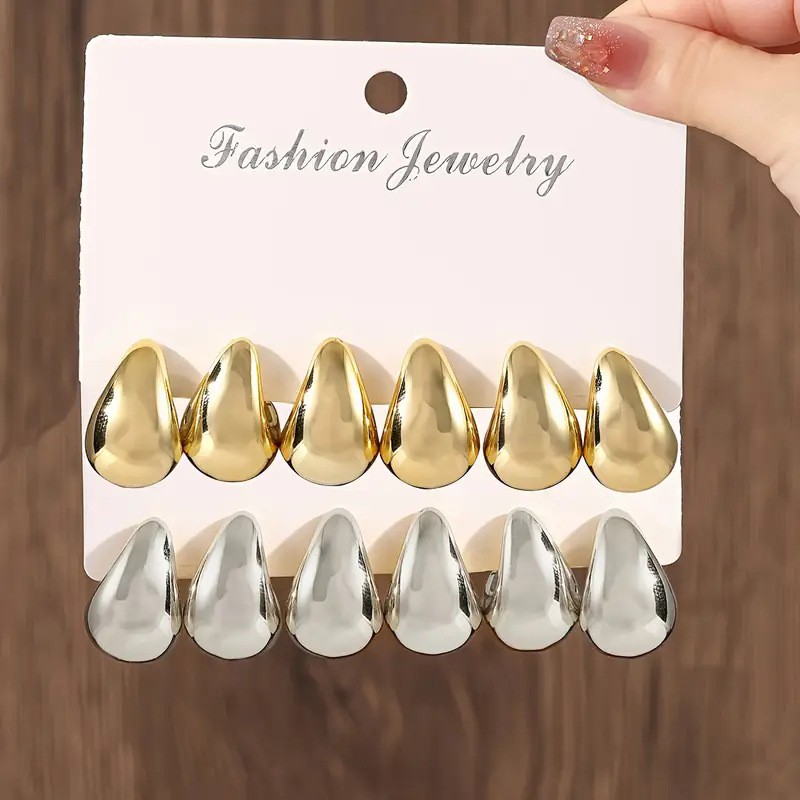 Chunky Teardrop Earrings Set Gold Silver Minimalist Fashion Studs