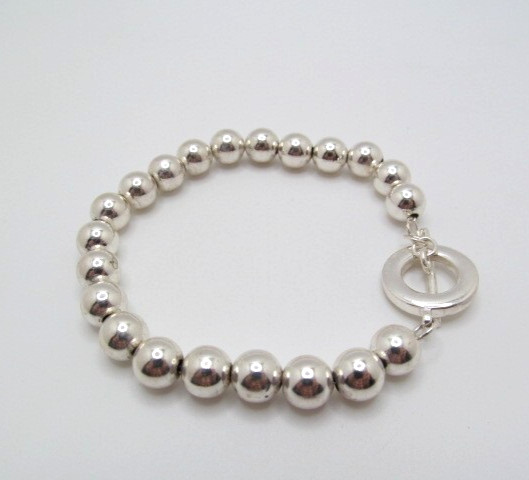 925 Sterling Silver Round Ball Bead 8.25mm Chain Toggle Bracelet 8.25 In