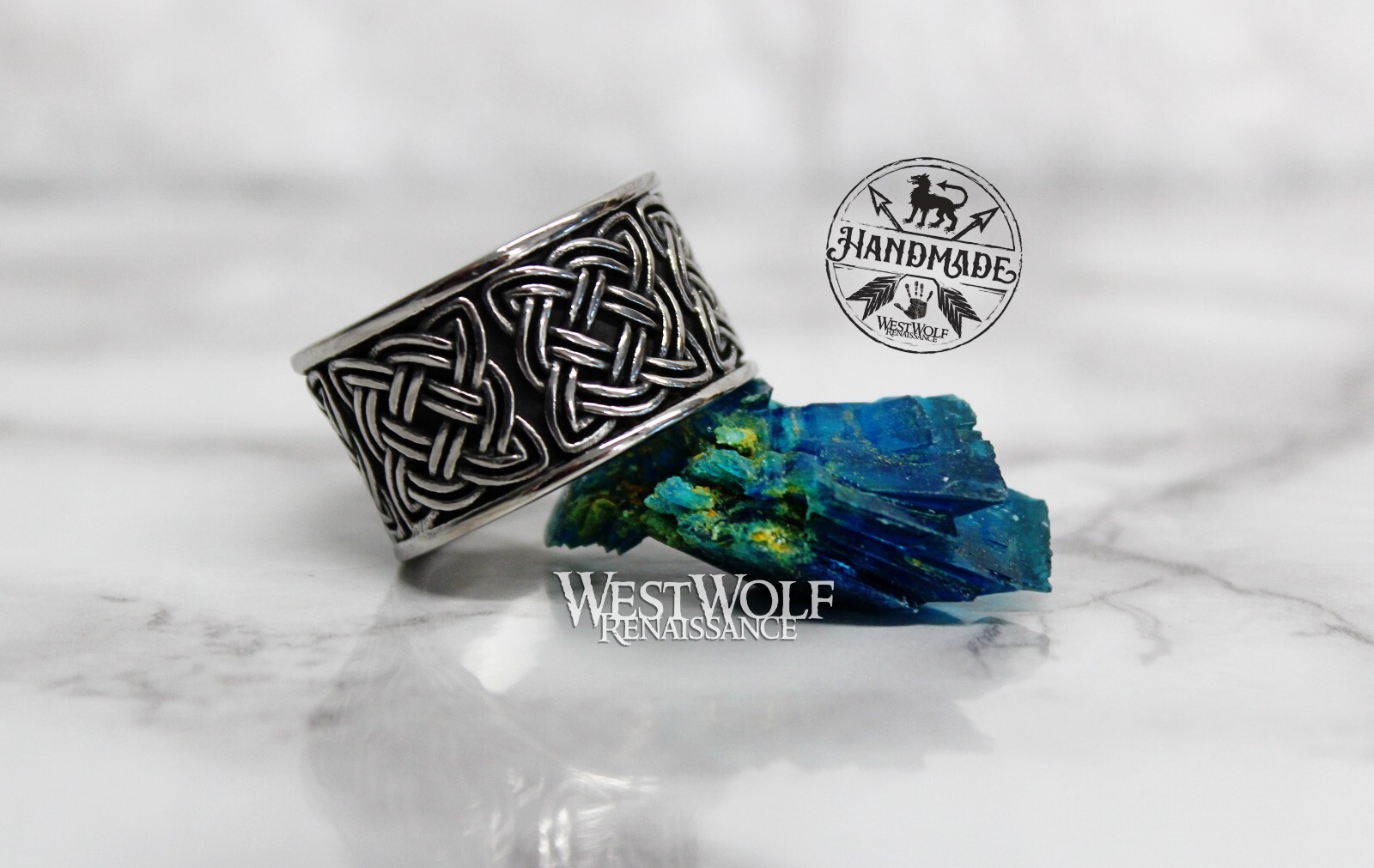 Wide Band Wolf or Bear Knot Ring – US Sizes 9/10/11/12/13 – Viking/Celtic/Fenrir