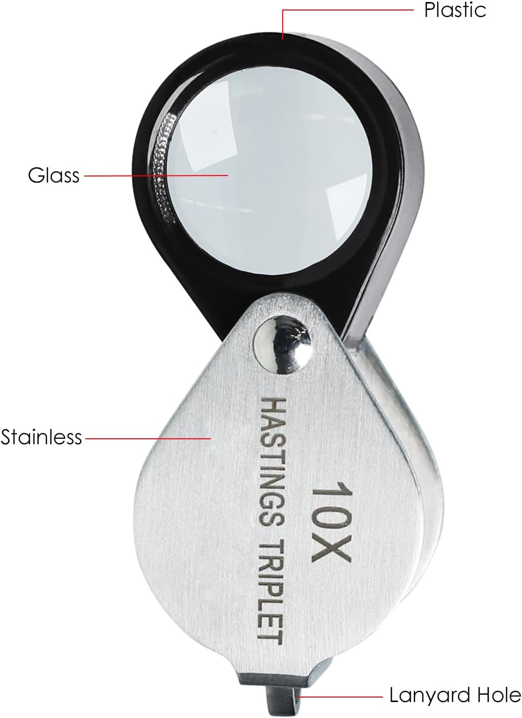 Hastings Triplet Loupe 10X Jeweler’S Loupe with 16Mm Triplet Lens Foldable Tiny