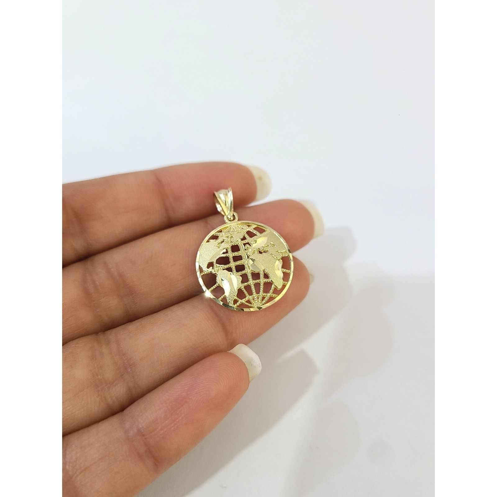 10K Gold World Map Globe Pendant Charm Religious Jewelry 1″