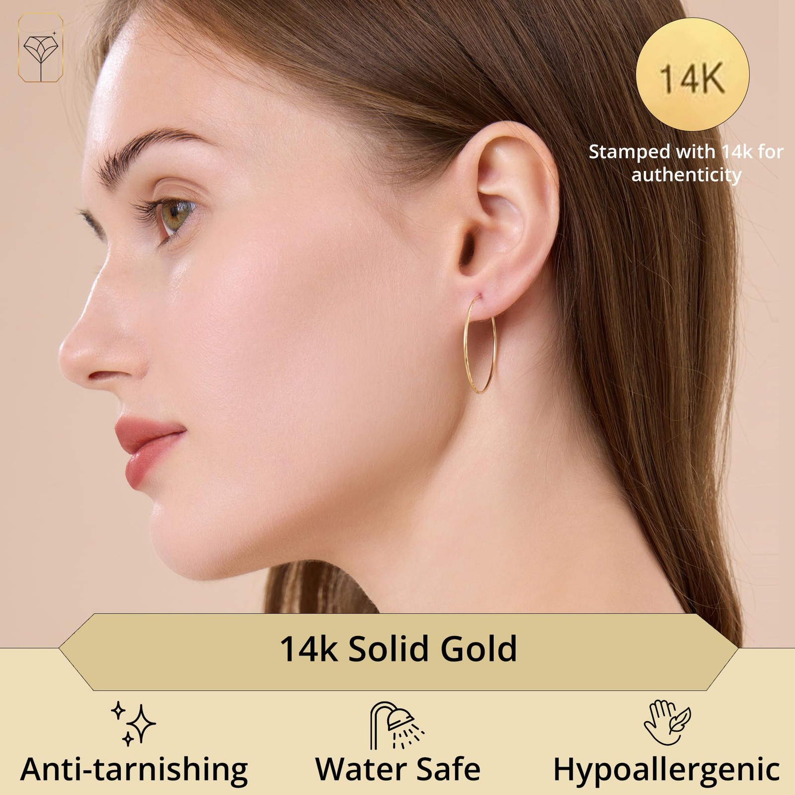 14k Yellow Gold Side Diamond Cut Round Endless Hoop Earrings 30mm