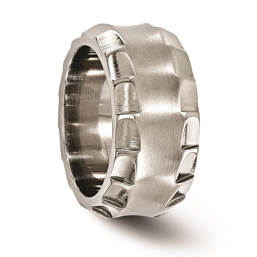 Titanium Faceted Edge Brushed Polished 12mm Concave Band Ring Size 10 for Men’s
