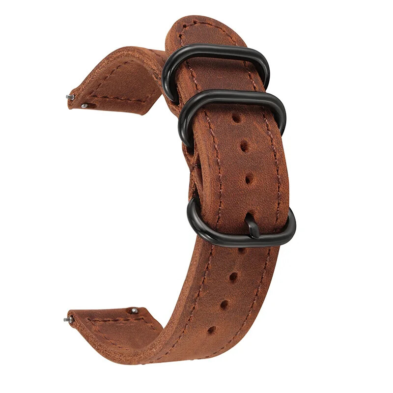 Vintage Genuine Leather Watch Band 18mm 20mm 22mm Black Loop Buckle Watch Strap