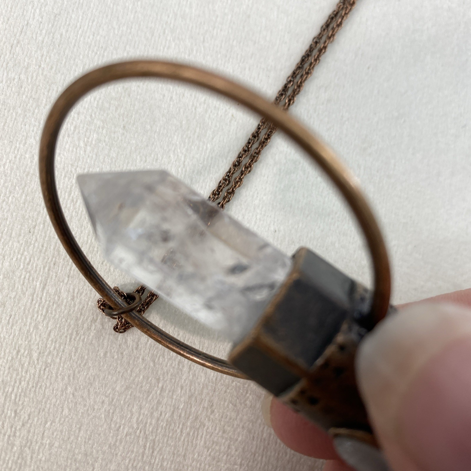 Quartz Crystal Copper Aztec Eagle Necklace 10-13” Essential Oil Rollerball Vial