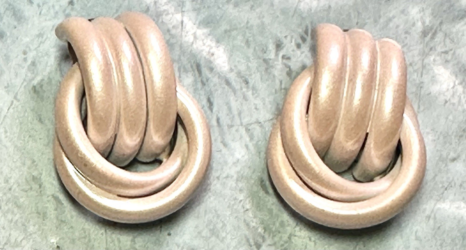 Vintage silver Tone & Satin Light Pink Clip on Knot Earrings