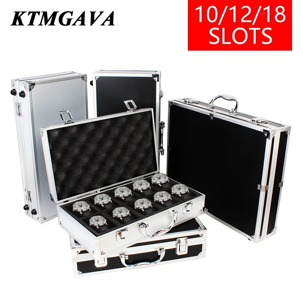 10/12/18 Slots Locking Watch Display Briefcase W/ Anti-Sleek Pads Box Jewellery
