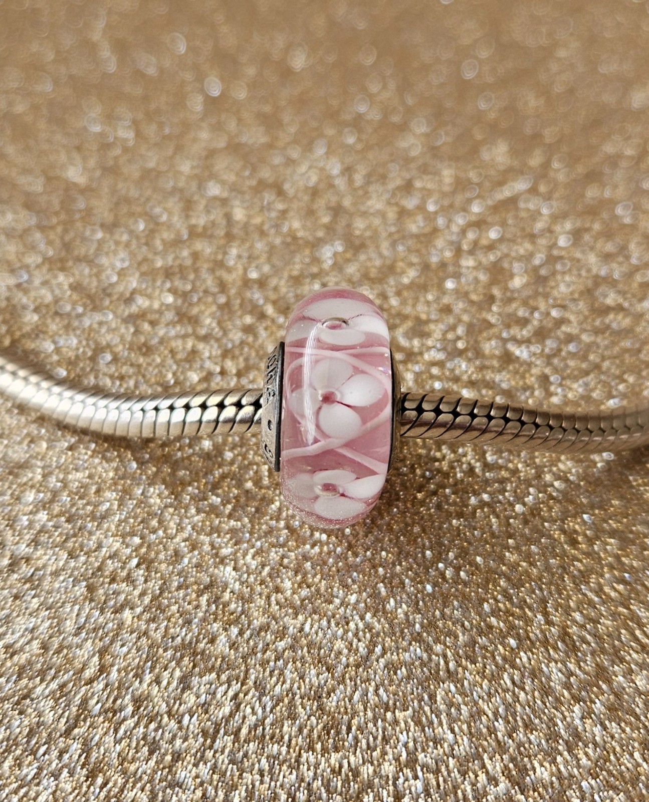 Authentic Pandora Pink Field Of Flowers Murano Charm