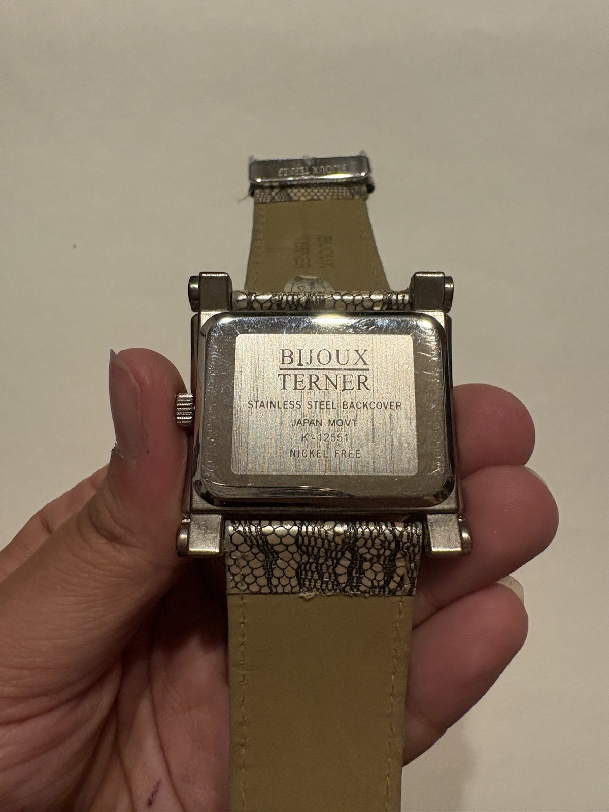 Bijoux Terner Women’s Rectangle Analog Quartz Watch Snakeskin Dial Leather Strap