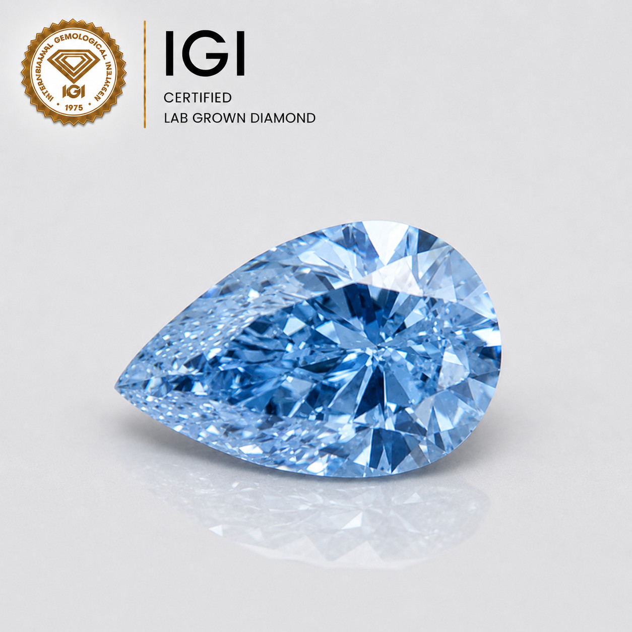 Fancy Vivid Blue Lab Grown Pear Shape 1.59CT VS2 IGI Certified Loose Diamond