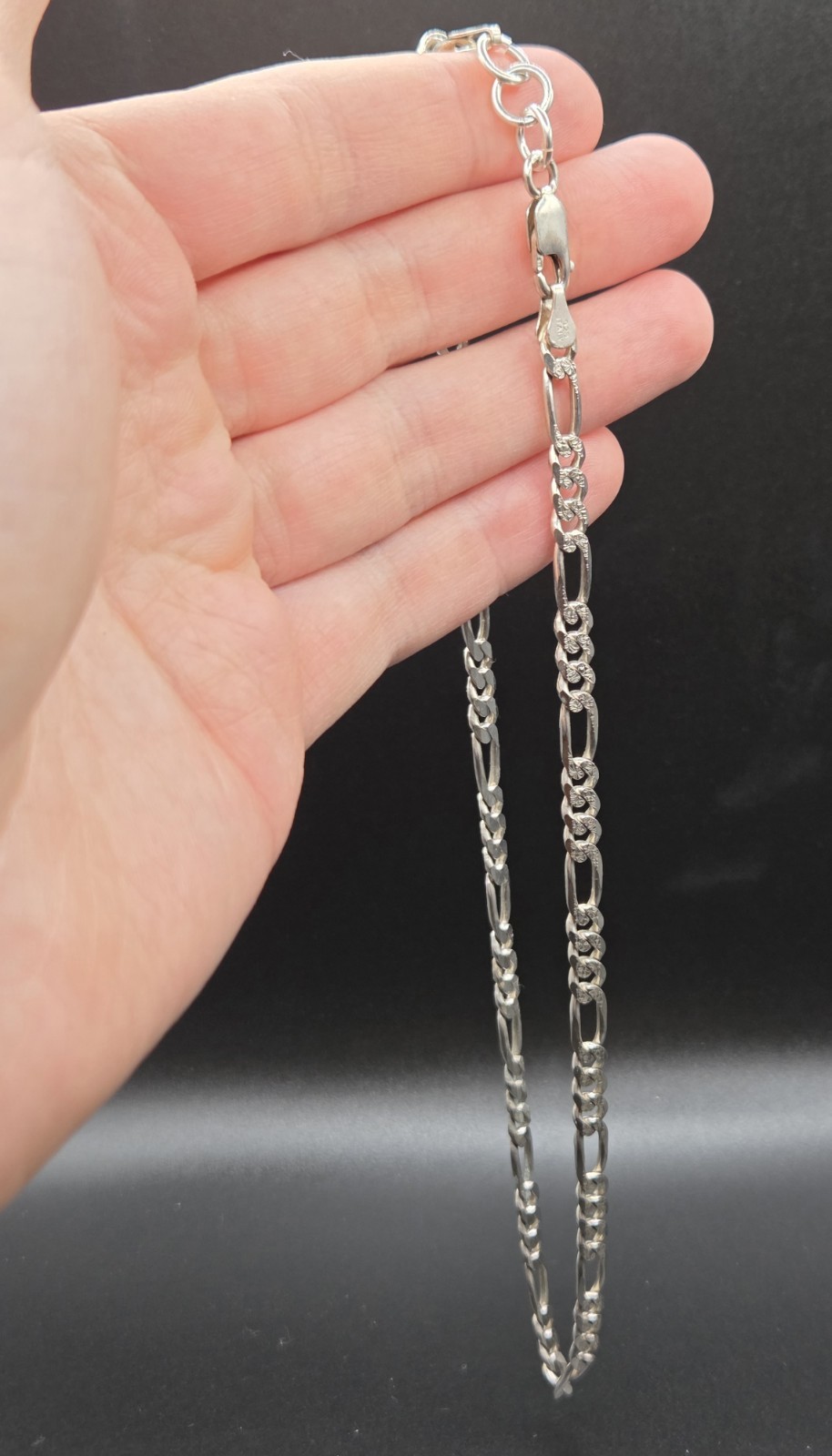 Italy Sterling Silver Figaro Chain Link Necklace 16.5″ In Length