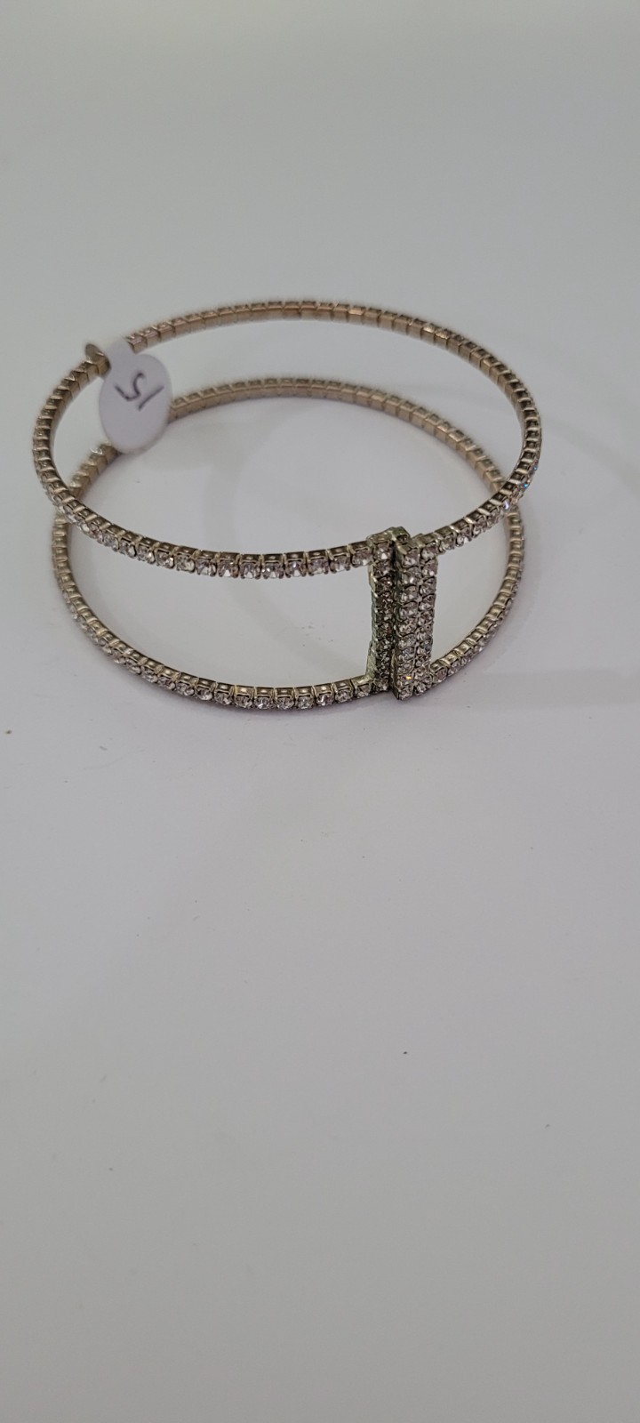 Two Rhinestone Line Memory Wire Bracelet Bangle