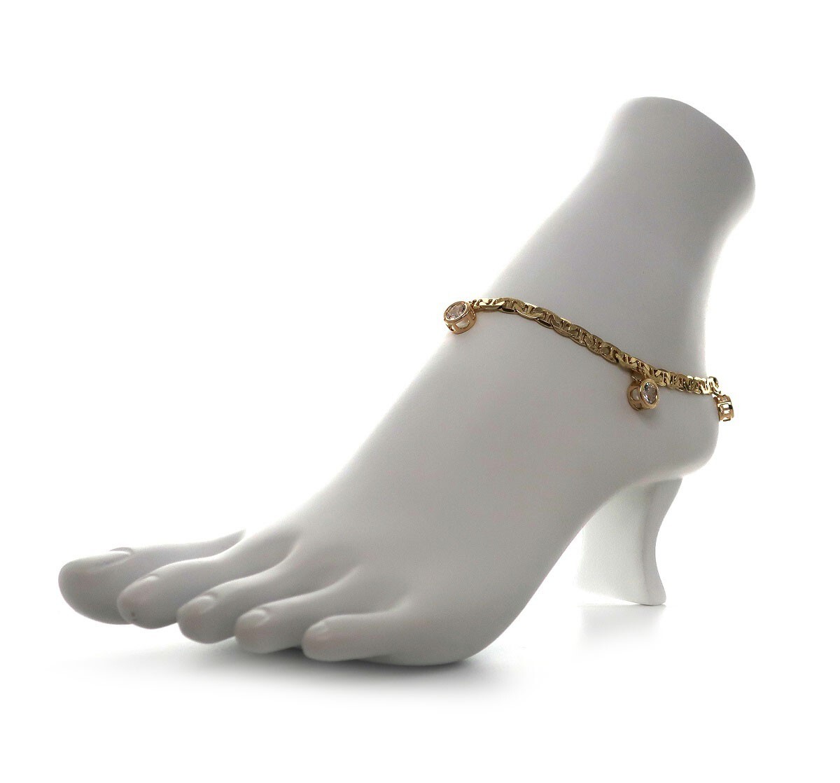 5mm Italian Mariner Anchor Chain Anklet Cubic Zirconia Bracelet 14K Gold Plated
