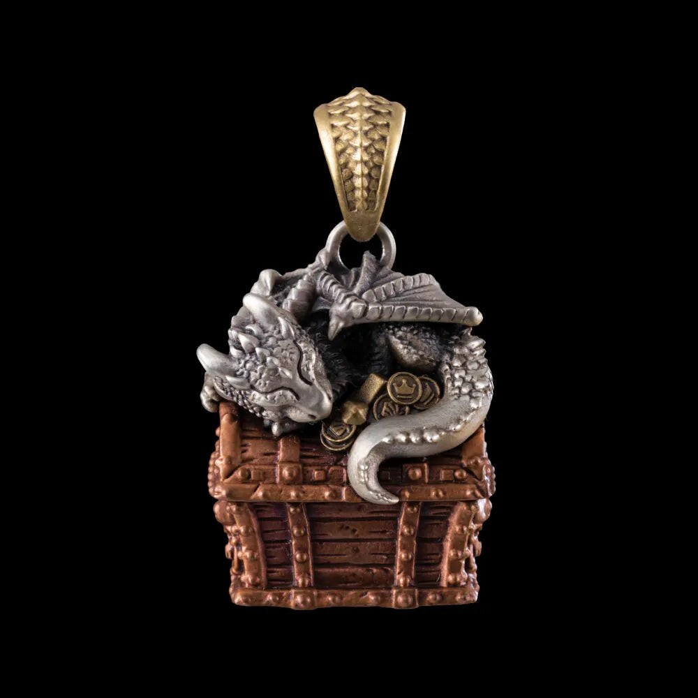 Dragon Treasure Chest Pendant Necklace Keepsakes Jewelry Gift for Men Women
