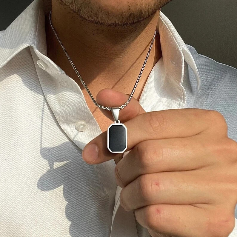 NATURAL BLACK ONYX PENDANT 925 STERLING SILVER PENDANT MENS PENDANT – NO CHAIN