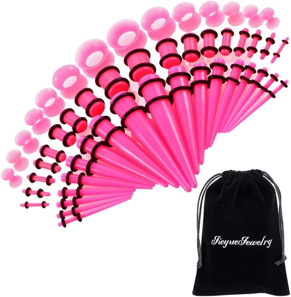 Stylish 50 Piece Acrylic Ear Stretching Kit – Tapers, Plugs & Silicone Tunnels