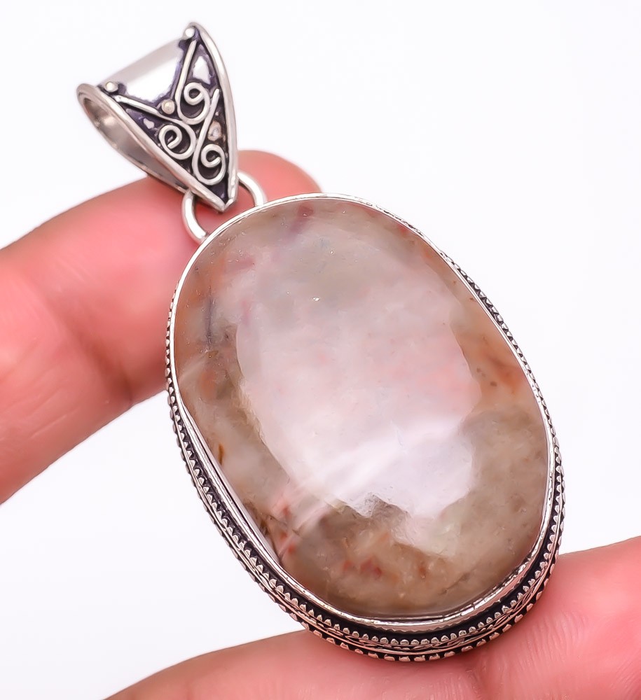 Natural Polychrome Jasper Gemstone 925 Silver Plated Jewelry Pendant 2.2″ M156