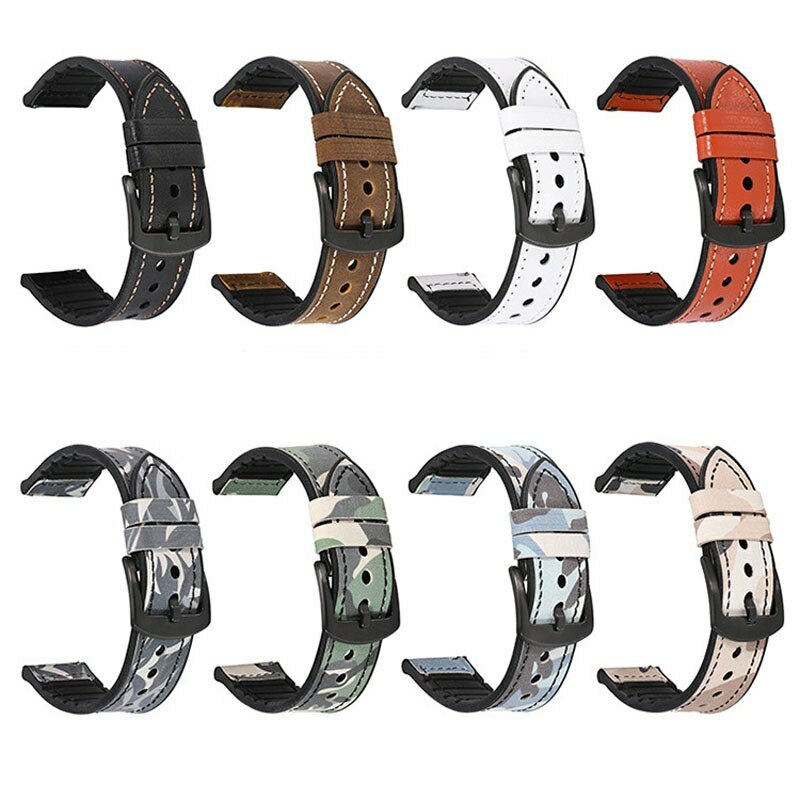 Camo TPU Leather Rubber Strap 22 20mm Watch Band For Samsung Galaxy Watch 6 5pro