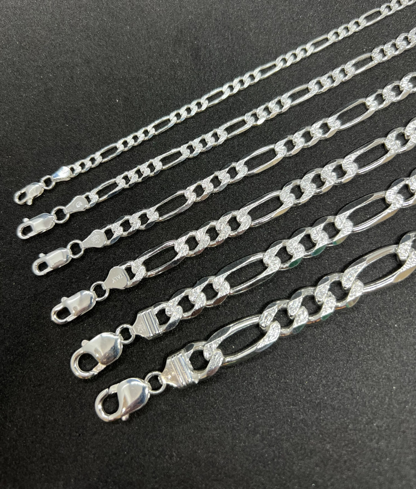 925 Silver Solid figaro Link Diamond Cut Men’s/Women’s Bracelet 4mm-11mm 7″8″,9″