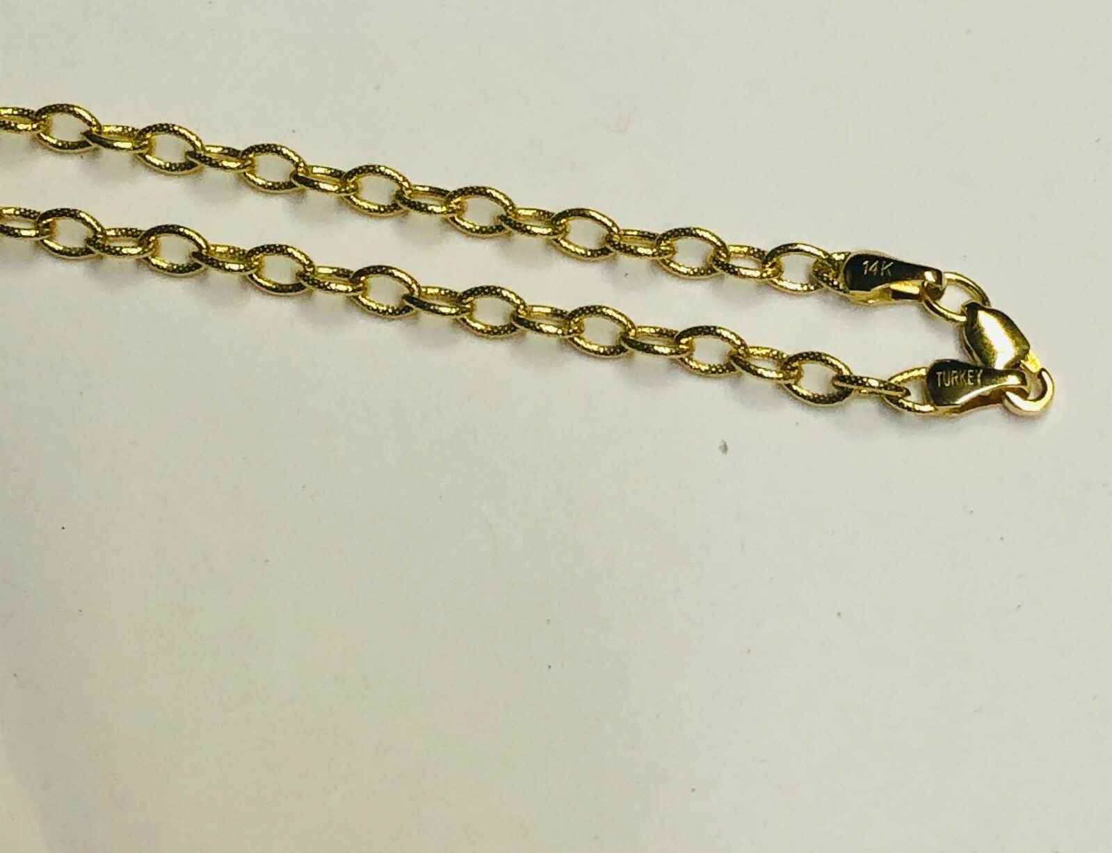 14k Yellow Gold 3.3mm 20″ Textured Rolo Oval Pendant Cable Chain 4.2 gram