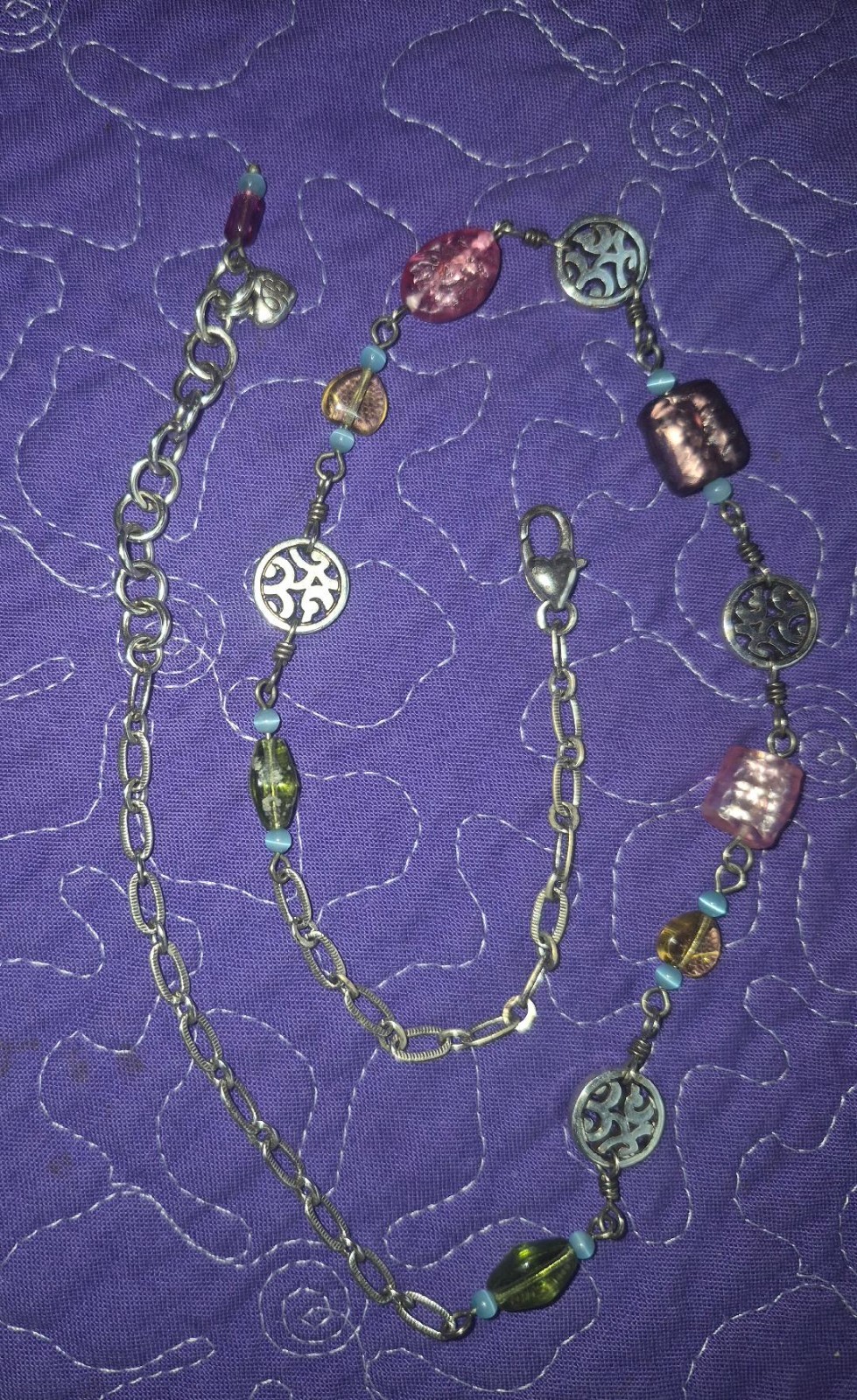 Brighton necklace, RARE, Brushed silver, lovely colorful large & small stones