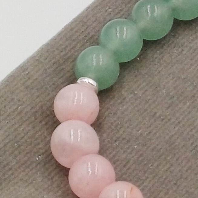 ROSE QUARTZ & AVENTURINE Handmade Crystal Healing Gemstone Stretch Bracelet.