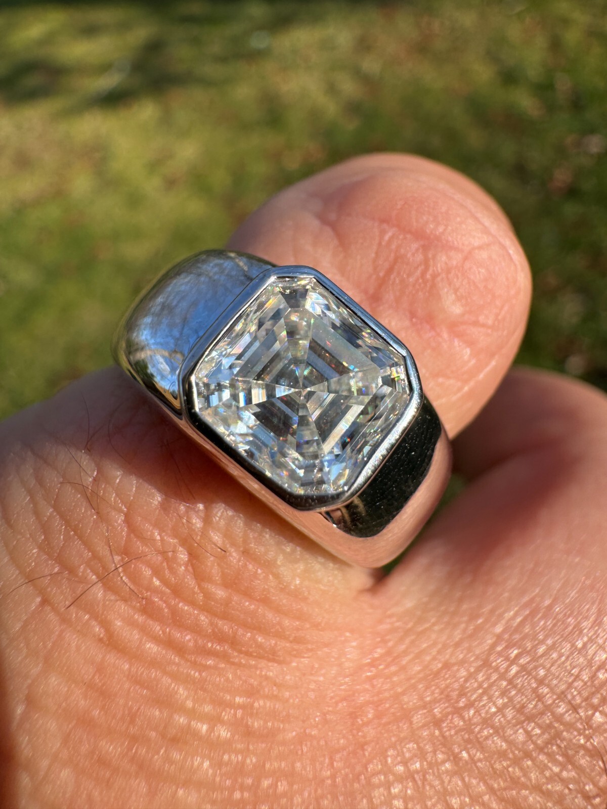 3ct MOISSANITE Asscher Cut Big Solitaire Men’s Real Solid 925 Silver Ring Pinky