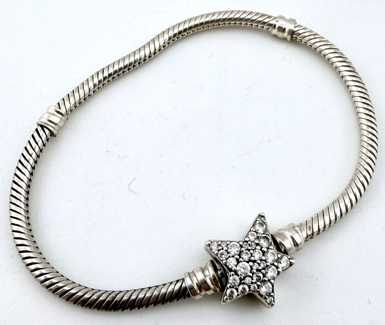 PANDORA ALE 925 STERLING SILVER CZ STAR CLASP 6 3/4” CHARM BRACELET K777D