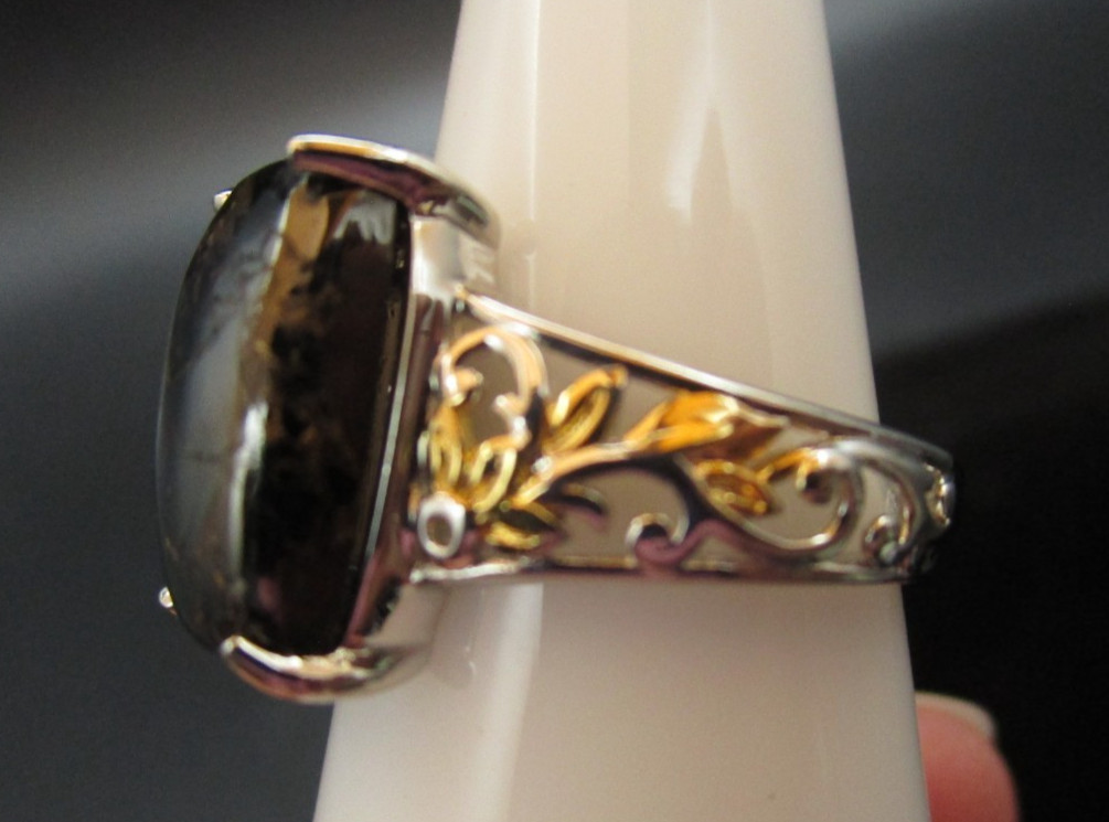 STS Karis Silver Shungite Matrix Ring Gold & Silver Tone Over Brass, Size 8