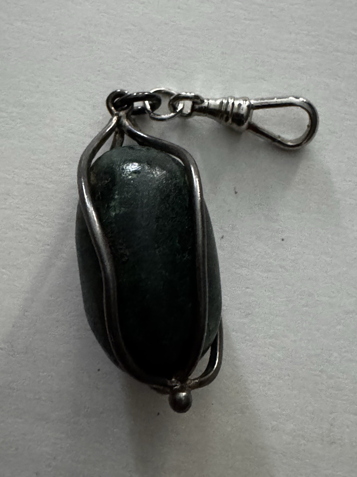 925 Sterling Silver Green Aventurine Oval Pendant Wire Wrapped Artisan
