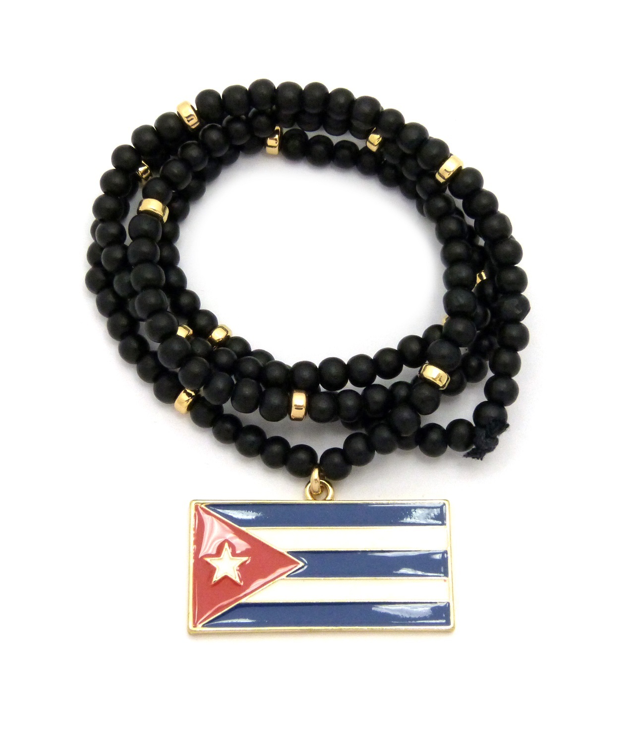 NEW FLAG PENDANT & 6mm/30″ WOODEN BEAD CHAIN HIP HOP NECKLACE