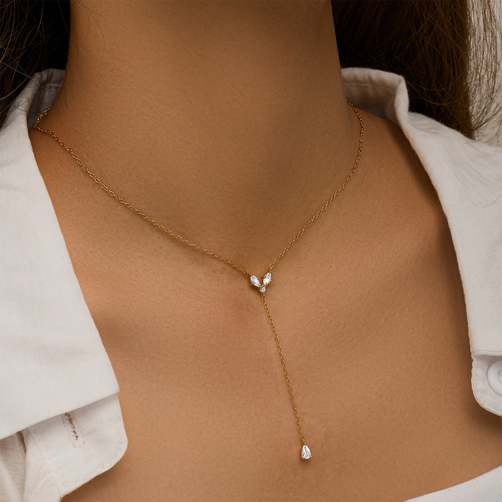 Gold Plated 925 Sterling Silver CZ Butterfly Y Lariat Necklace for Women