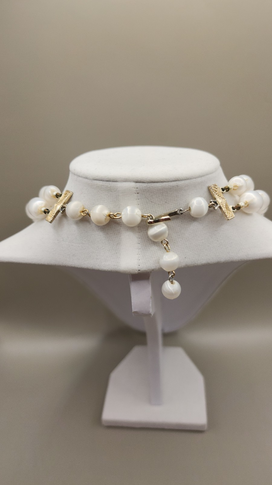 Vintage 1960s Japan Double Strand Necklace Faux Satin Pearl Moonglow Lucite
