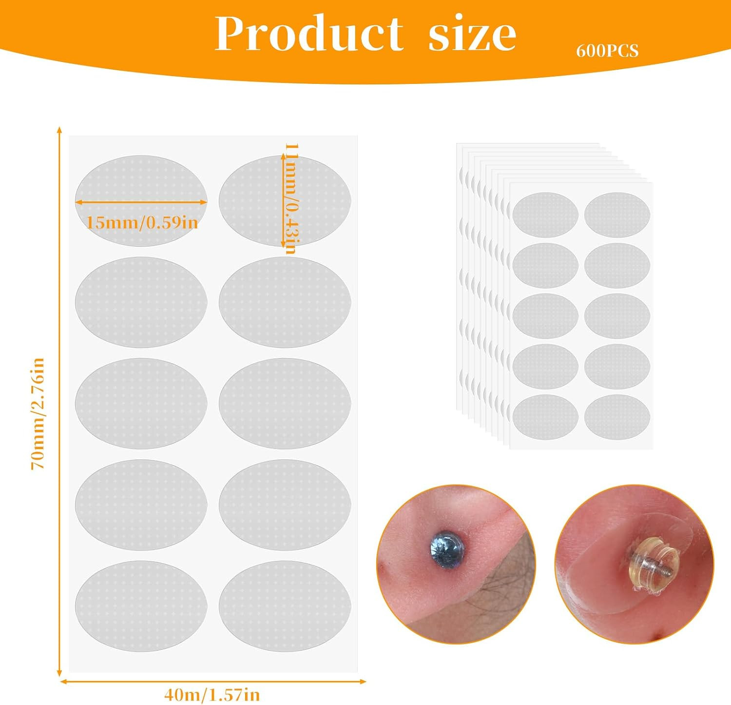 600 PCS Clear Earring Stickers for Heavy Earrings, Ear Lobe Support Patches Ear