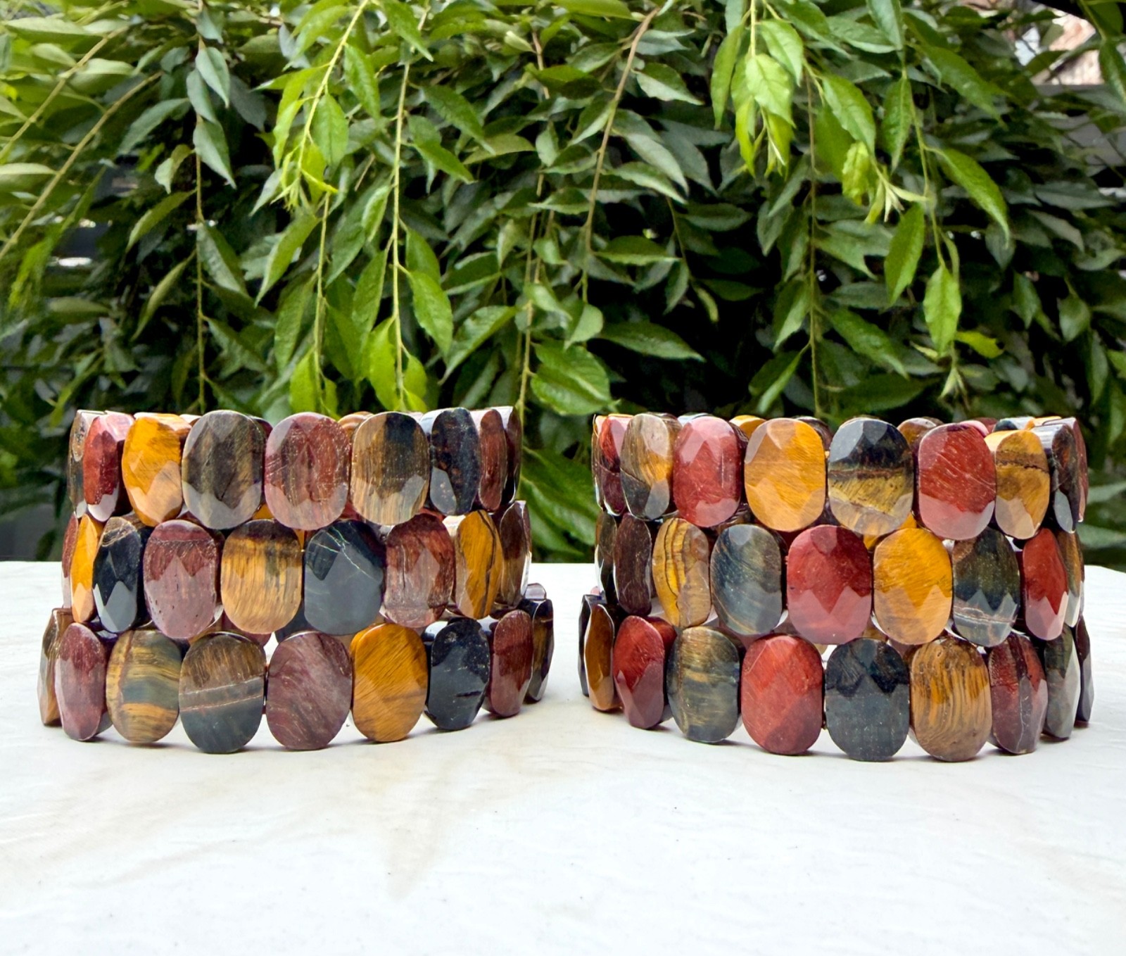 Wholesale 6 Pcs Mix Tigers Eye Faceted 7.5” Crystal Stretch Bracelet 15mm