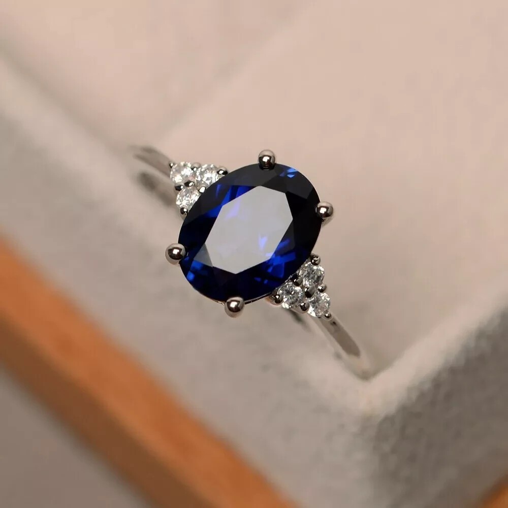 2.25 Ct Round Cut Natural Sapphire Diamond Ring 14K Solid White Gold Size All