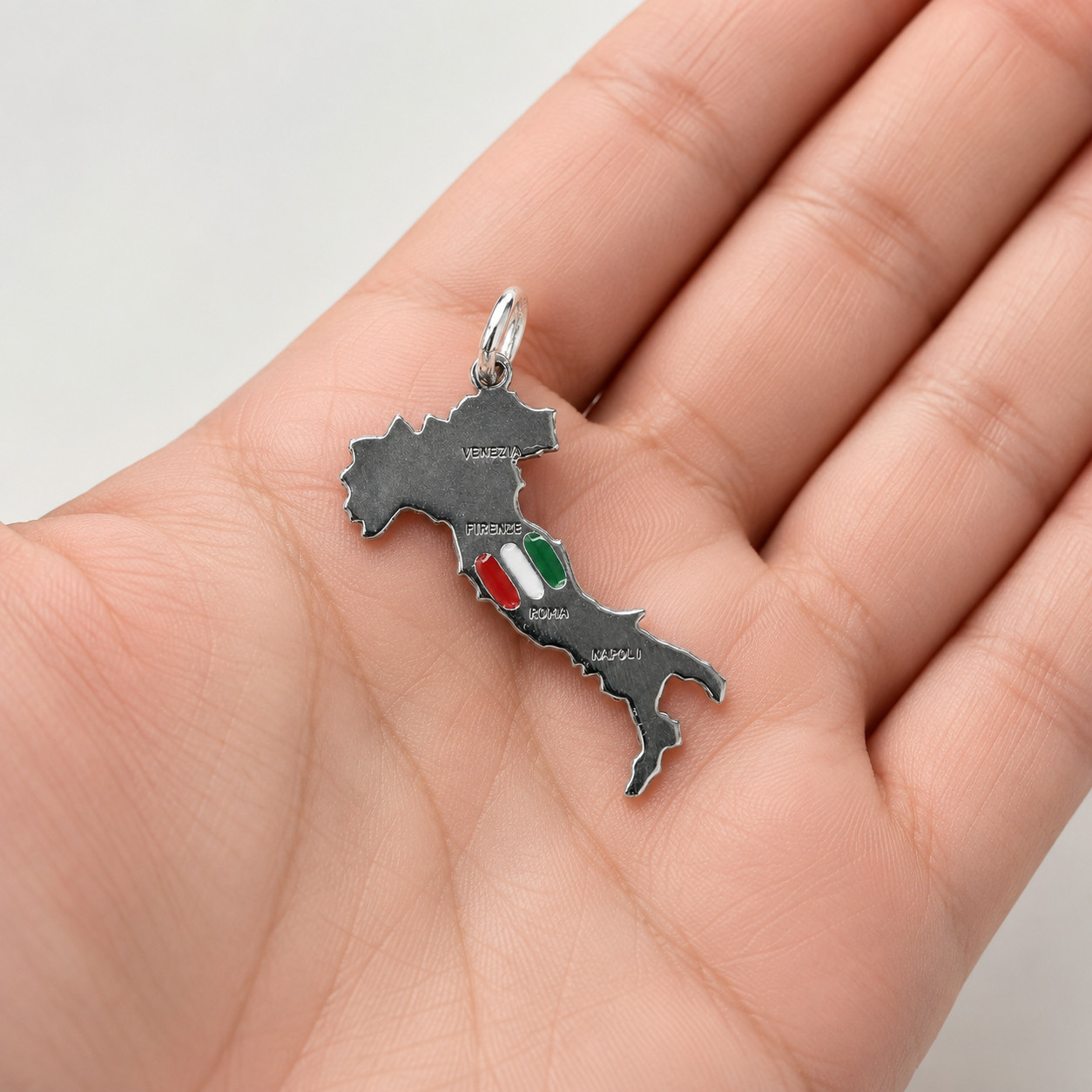 Italy Map Pendant Tricolor Enamel 800 Silver Made in Italy Italian Gift