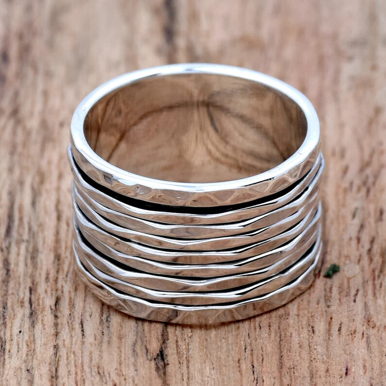 Solid 925 Sterling Wide Silver Band &Spinner Ring Handmade Ring All size-b-23