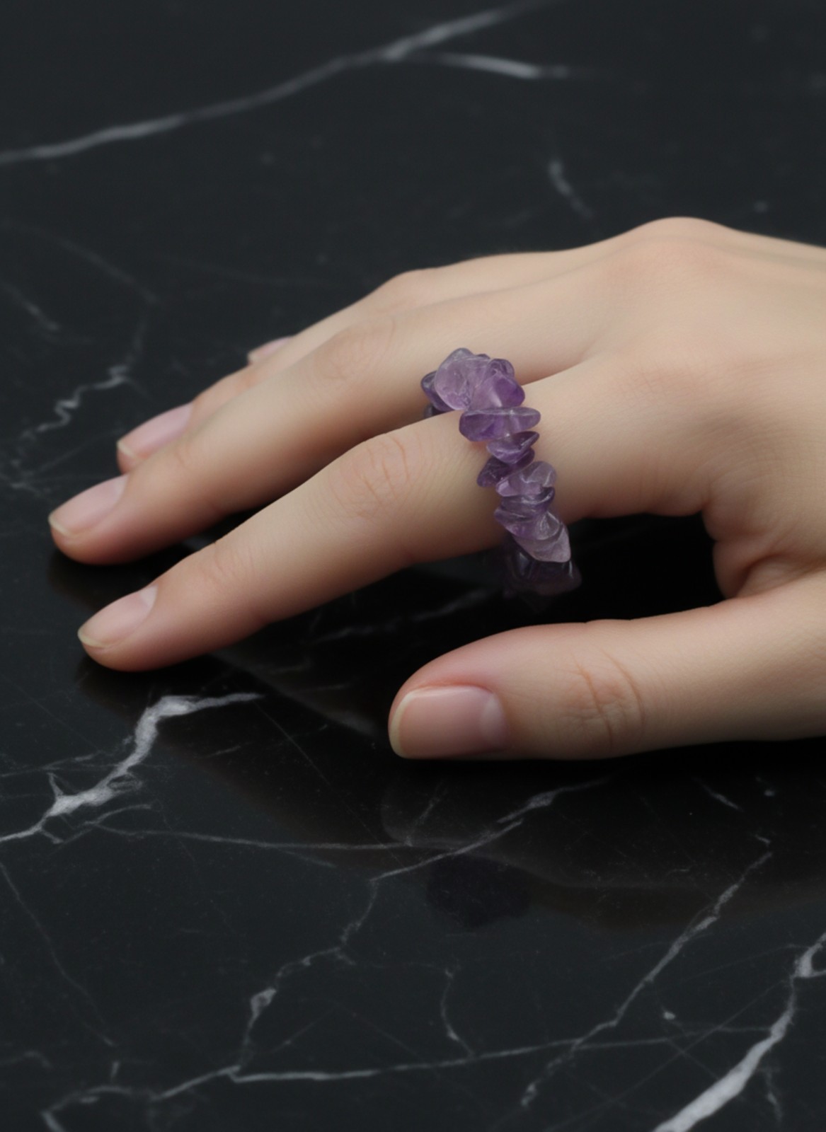 Amethyst Gemstone Beaded Ring Handmade Adjustable Elastic Jewelry Ring Gift