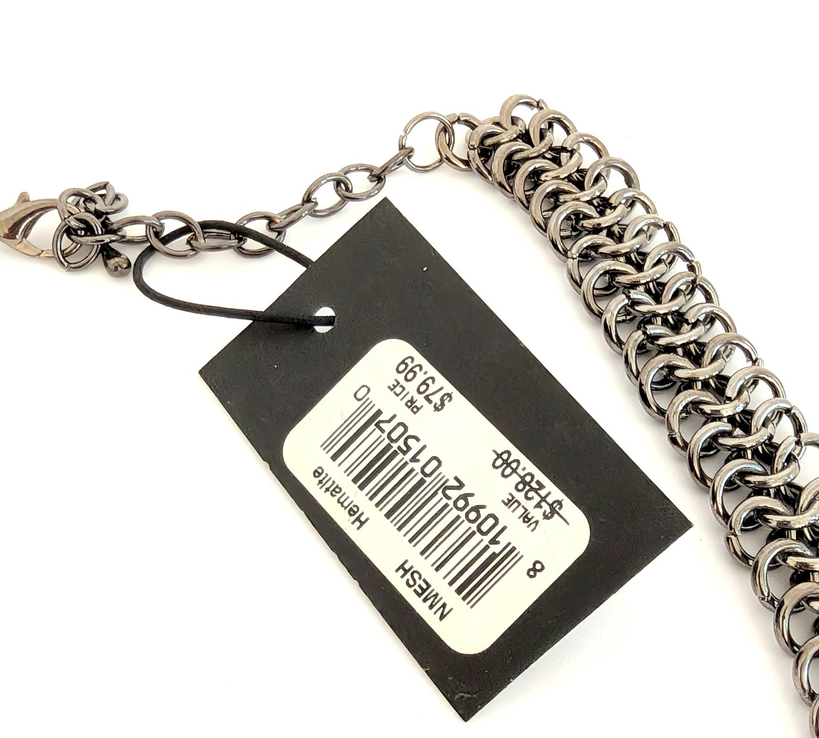 Beautiful NOS Saks Fifth Avenue Hematite Mesh Bib Necklace w/Tag (Missing Stone)